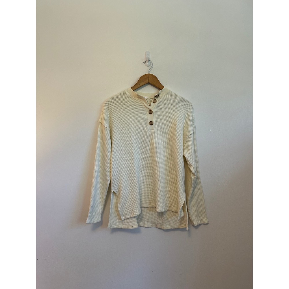 Dylan Waffle Knit Long Sleeve Cream Henley | Size Medium